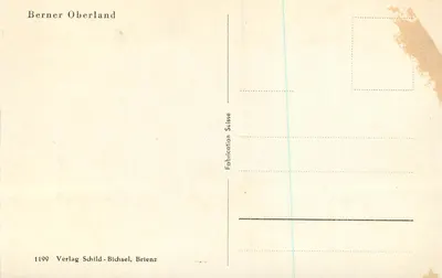 Berner Oberland — Carte postale illustrée des Alpes suisses — éditeur Verlag Schild-Bichsel, Brienz — Verso
