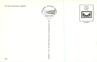 Catedral de San Pablo, Londres — serie Natural Colour — editor The Photographic Greeting Card Co. Ltd., Londres, n° 164 — Reverso