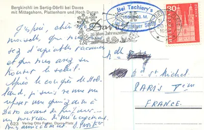 Bergkirchli nel Sertig-Dörfl vicino a Davos — con il Mittagshorn, il Plattenhorn e il Hoch Ducan — Editore Otto Furter, Davos-Platz, n°623 — Verso