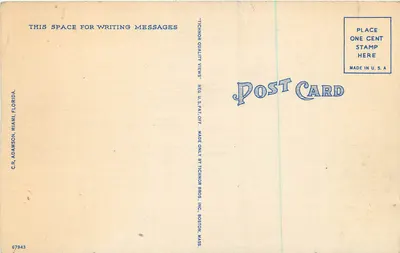 Widok z powietrza, Venetian and County Causeways, Miami Beach, Floryda — C.R. Adamson, nr 334 — Rewers