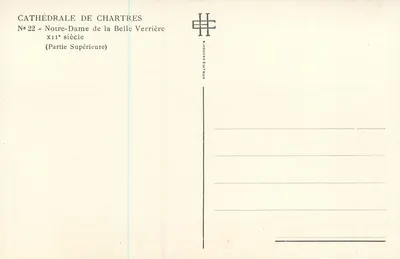 Katedra w Chartres — Najświętsza Panienka z Pięknej Witrażowej (Część Górsza) — E. Houvet Wydawca — Rewers