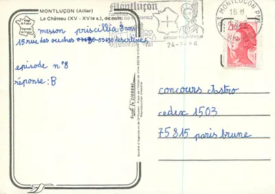 Zamek Montluçon — noc — Wydawnictwo La Cigogne — Rewers