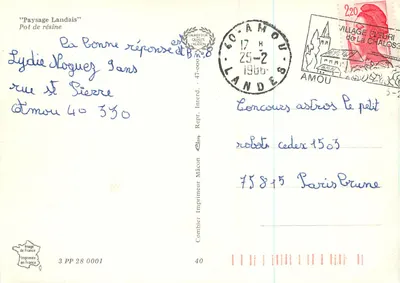 Słoik do zbierania żywicy — Pejzaż Landais — Wydawca Combier, n° 3 PP 28 0001 — Rewers