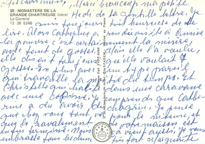 Mosteiro da Grande Chartreuse — Isère — Edições de Arte Archil — n° 38 — Verso