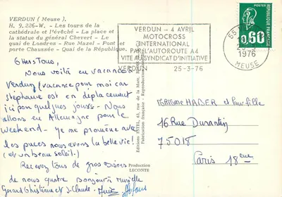 Verdun — vista panorâmica — Edições ESTEL, n° 75018 — Verso