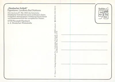 Kasteel van Hambach — Historisch gebeurtenis van 27 mei 1832 — Qualitäts-Karte n° 174 — Achterkant