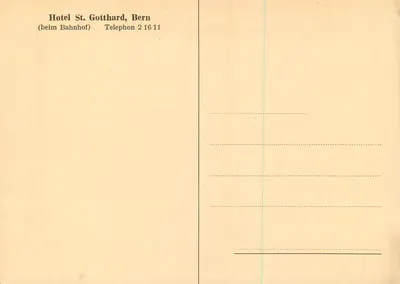 Hotel Gotthard — Bern — editor desconhecido, número de série não visível — Verso
