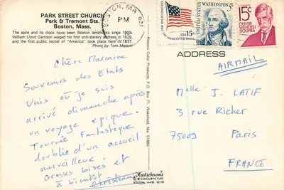 Park St. Church, Boston, Mass. — editor Historic Color Products, n° 2130 — Verso