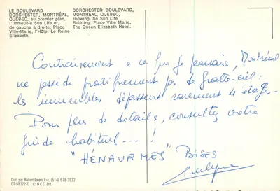 Montréal — O Boulevard Dorchester — editor Robert Lajoie Enr. n° DT-58322-C — Verso