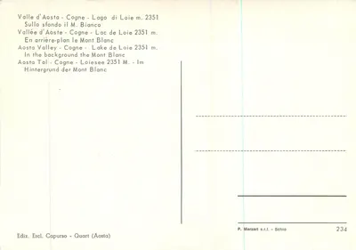 Lago di Loie - Valle d'Aosta — P. Marzari s.r.l. - Schio, n° 234 — Verso