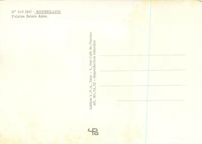 Falaise Sainte Anne — Roussillon (84) — Édition Y.P.A. Nice — Verso