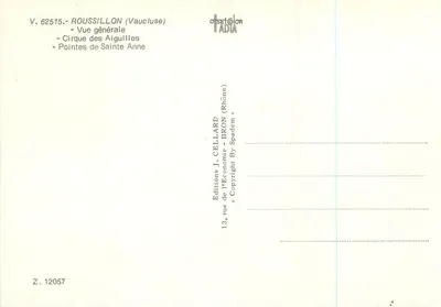 Roussillon — Vista geral, Cirque das Aiguilles, Pontas de Sainte Anne — Edições J. Cellard — Verso