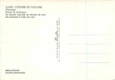 Fontanna Vaucluse — źródło Sorgue w czasie powodzi — Wydawnictwo Rella — Rewers