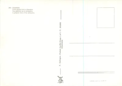 Alhambra — algemene uitzicht — F. Gallegos, n° 1, serie T. 232683 — Achterkant