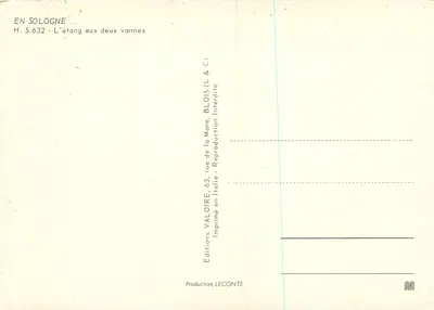 Jezioro z dwiema zasuwami — w Sologne — Éditions Valoire, n° H.5.632 — Rewers