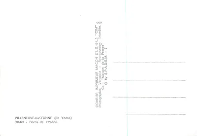 Villeneuve-sur-Yonne — Margens do rio Yonne — Impressor Combier, Mâcon — Verso