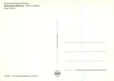 Grütschalp-Mürren — Eiger, Mönch — Verlag Photoglob AG, Zürich — Verso