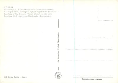 Assisi — Basílica de San Francisco - Iglesia Superior - Interior — Editor DACA, n° 316 — Reverso