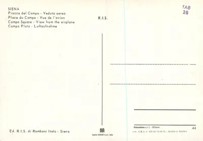 Siena — Piazza del Campo — Widok z powietrza — Wyd. R.I.S. di Romboni Italo — Rewers