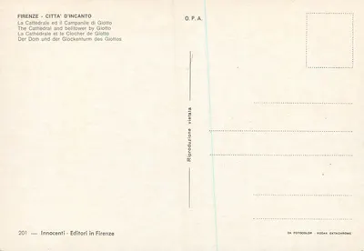 Florença - Catedral e torre de Giotto — Innocenti - Editore in Firenze, n°201 — Verso