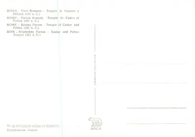 Sanktuarium Castor i Pollux na Forum Rzymskim — Rzym — wydawca P. Marzari & Srl - n° 96 — Rewers