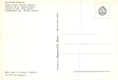 Palinuro (Salerno) — Wewnętrzne wnętrze «Grotta Azzurra» — Brunner & C., Como, n° 947-027 — Rewers