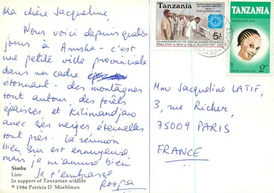 Leão rugindo — Simba — Patricia D. Moehlman © 1986 — Verso