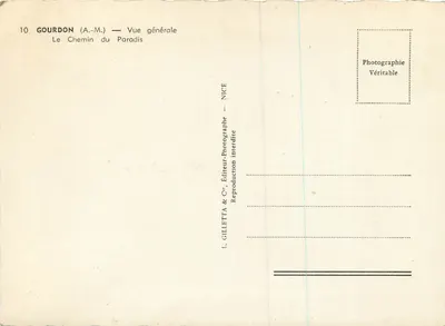Gourdon (A.-M.) — Vista geral — O Caminho do Paraíso — L. Gilletta & Cie, Editor, Nice — Verso