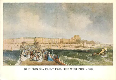 Brighton Sea Front visto do West Pier — vista c.1866 — J. Earl & C. Webb
