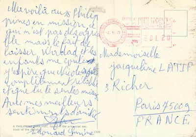 Chalé de tipo nipa — Filipinas — editor A Philippine Nipa Hut, n°1326 — Verso