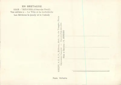 Tréguier — Widok z powietrza — Miasto i katedra, rzeki i guindy — Greffe, nr 1118 — Rewers