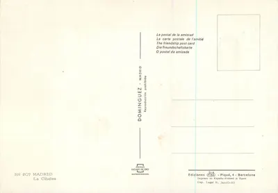 A Cibeles — Madrid — Editor Dominguez Escudo de Oro, n° 207 — Verso