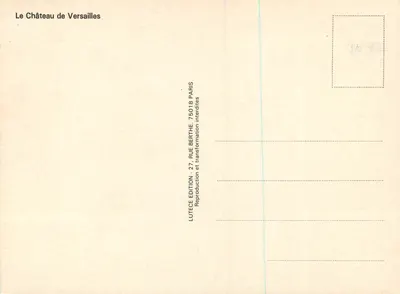 Castelo de Versalhes — vista da fonte e das estátuas — Brunet — Verso