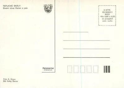 Teplické Skály — Formação rochosa Canis e pes — Panorama Praha, n° 3-4775 — Verso