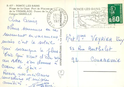 Ronce-les-Bains — Spiaggia di La Tremblade, Porto per il tempo libero, Dune della Cabane — Arum Éditions, n° B.427 — Verso