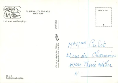 Clairvaux-les-Lacs — O Lago e seus Campings — Edições Lebeau, n°39 N1 — Verso