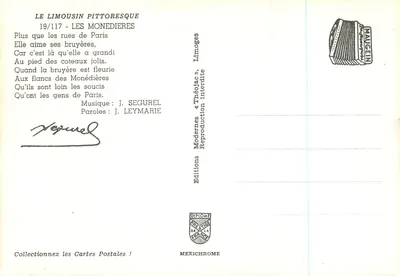 Les Monédieres - Limousin pittoresque — Éditions Mexichrome, n°19/117 — Verso
