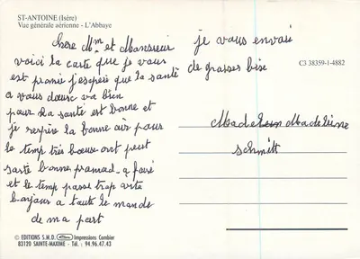 Saint-Antoine (Isère) — Vista geral aérea — A Abadia — Edições S.M.D. Combier — Verso