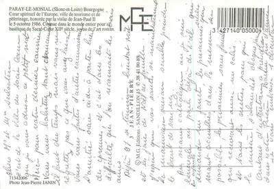 Paray-le-Monial — basiliek van het Heilig Hart — Uitgave Jean-Pierre Sandillon — Achterkant