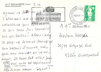 Casa da Renascença — Bar-sur-Seine (Aube) — Impressor Baltard — Verso