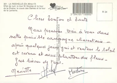 La Rochelle — Efekt nocy: wieża Świętego Nikodema i wieża Lanterna — wydawca A. AUD Bracia — Rewers
