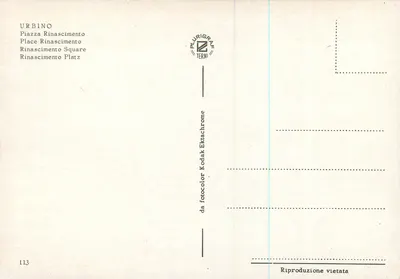 Urbino — Piazza Rinascimento — Plurigraf Terni n°113 — Verso