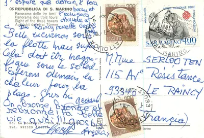Rep. di San Marino — Panorama trzech wież — Wyd. La Souvenir — Rewers