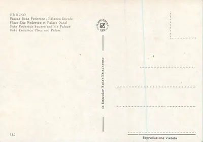 Urbino — Piazza Duca Federico et Palazzo Ducale — Plurigrav Terni n°114 — Rewers