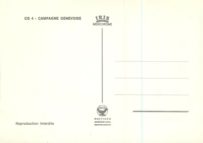 Campagne genevoise — vue d'automne avec montagne — Éditions Jaeger & Cie — Verso