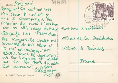 Chimpanzé à ski — Tous à ski... — Copyright Cermak, No. 905 F — Verso