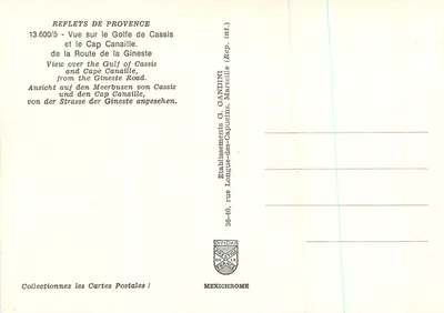 Widok na Zatokę Cassis i Kap Canaille — z Drogi Gineste — REFLETS DE PROVENCE, n°13.600/5 — Rewers