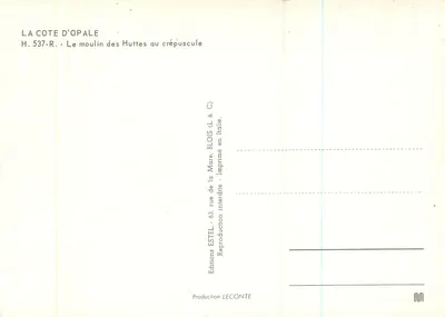 Młyn Huttes — Côte d'Opale — Wydawca Estel, nr H. 537-R — Rewers