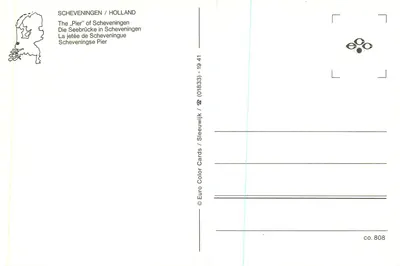 Scheveningen — Widok na przystani Scheveningen — Euro Color Cards n°808 — Rewers