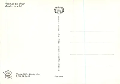 Brzegi morza — Zachód słońca — Foto Didier Palais-Vloo, seria 3 BM 81 0083 — Rewers